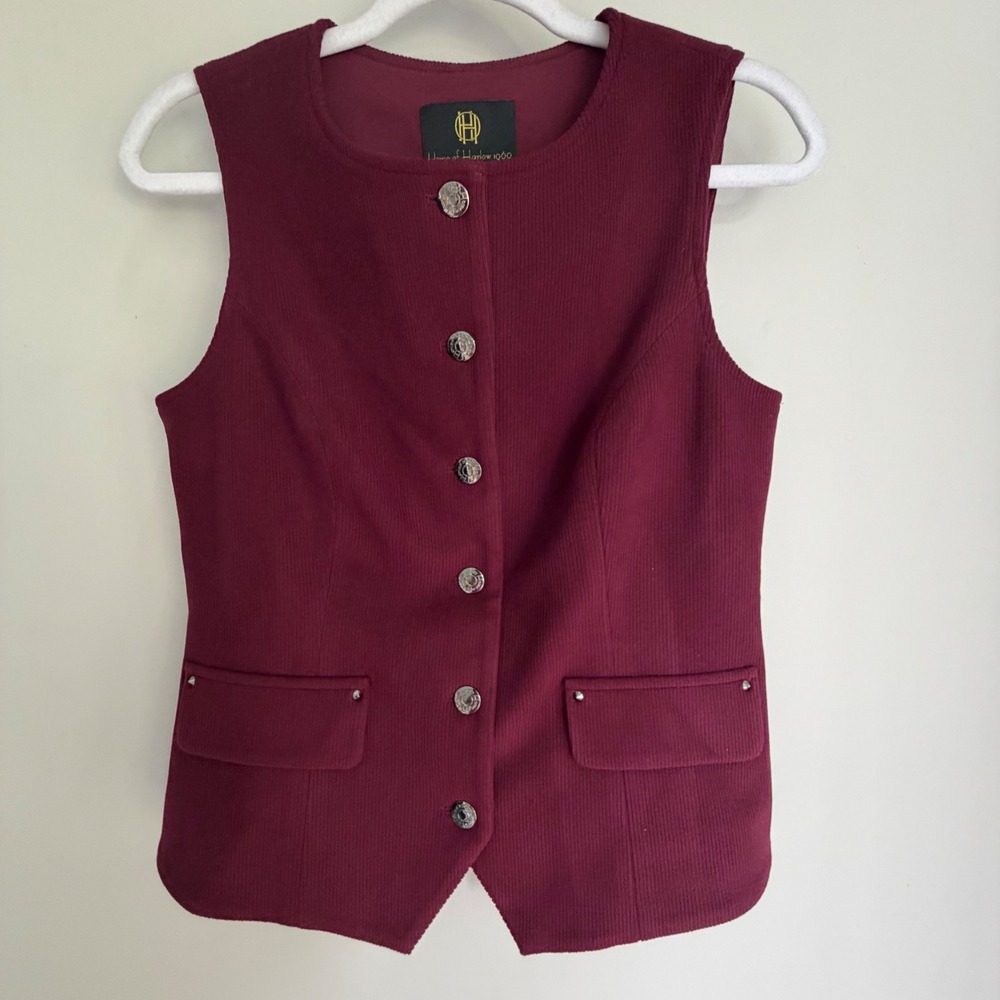 House of Harlow 1960 Vest Button Down Burgundy Faux Pockets Rear Buckle Small